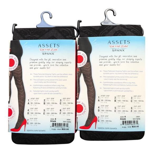 Set of 2 Spanx Assets Red Hot Label Shaping Tights Black Lace Zigzag Size 4 New - Picture 2 of 12
